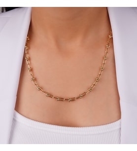 T MODEL ÖZEL TASARIM ZİNCİR GOLD RENK MODERN ATAŞ KOLYE 925 AYAR GÜMÜŞ KOLYE