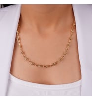 T MODEL ÖZEL TASARIM ZİNCİR GOLD RENK MODERN ATAŞ KOLYE 925 AYAR GÜMÜŞ KOLYE