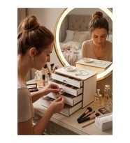 Şık ve Çok Amaçlı Ahşap Çekmeceli Makyaj Organizer, Beyaz, Premium Tasarım