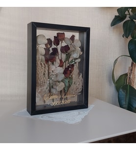 İsimli 25x35 Cm Çift Yönlü Siyah Derin Gül Çerçevesi! Gelin Buketi Çerçevesi!
