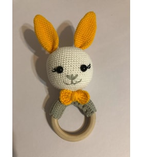 Sarı Kulaklı Tavşan Çıngırak Amigurumi Organik Oyuncak