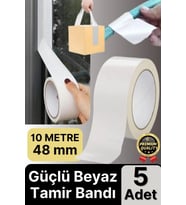 5 Adet Ekstra Güçlü Dayanıklı Su Geçirmez Sızdırmaz Yalıtım İzolasyon Beyaz Tamir Bandı 10 Mt 48 Mm