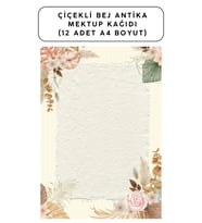 Çiçekli Bej Antika Mektup Kağıdı (12 Adet A4 Boyut)