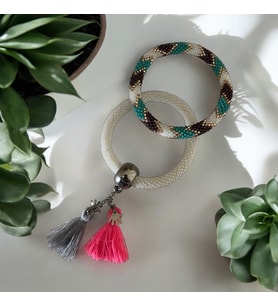 Chibeads Beyaz ve Desenli Set Kadın Elemeği Boncuk Bileklik