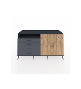 Kronos Konsol 3 Raflı 4 Çekmeceli 2 Kapaklı 176x59x99 Antrasit-Çam/Antrasit