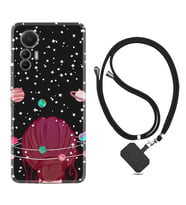 Xiaomi 12 Lite Kılıf Resimli Boyun Askılı İpli Desenli Silikon Space Woman 1311