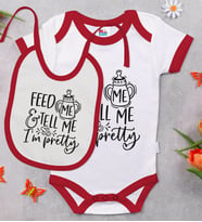 BK Kids I'm Pretty Tasarımlı Kırmızı Bebek Body Zıbın ve Mama Önlüğü Hediye Seti-1