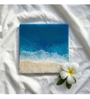 Maldivler İlhamlı Epoksi Okyanus Tablosu, El Yapımı Reçine Deniz Sanatı, Modern Duvar Dekoru, 25x25 cm & 30x30 cm (Okyanus Mavi)