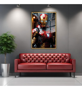 Metal Çerçeveli Cam Tablo Film Karakteri Yakın Çekim Iron Man (Gold)