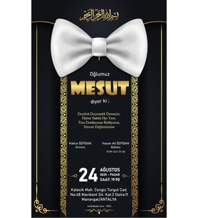 Kişiye Özel Sünnet Davetiyesi Beyaz Zarflı 9013 Kodlu