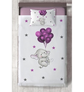 MEKTA HOME BEBEK VE ÇOCUK ODASI Filli ve Mor Balon Desenli Yatak Örtüsü