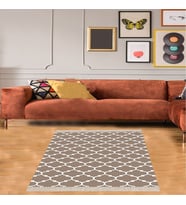 Geometrik Karo Desenli Dijital Baskı Yıkanabilir Kaymaz Taban Modern Salon Halısı ve Yolluk(Vizon)