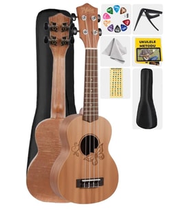 Midex SPA-261 Ladin Ağacı Kelebek Desenli Kaliteli Soprano Ukulele Seti