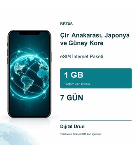 Çin Anakarası, Japonya ve Güney Kore eSIM İnternet Paketi 1 GB 7 Gün