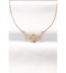 316L Çelik Gold Renk Zirkon Taşlı Kalpli Kanat Kolye 5886 - EEEEEE8105-7395