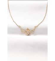 316L Çelik Gold Renk Zirkon Taşlı Kalpli Kanat Kolye 5886 - EEEEEE8105-7395