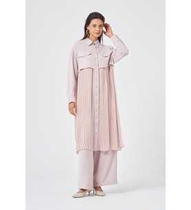FTZ Women Kadın Rahat Kalıp Pilise Detaylı Üçlü Takım Beige 31332