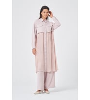 FTZ Women Kadın Rahat Kalıp Pilise Detaylı Üçlü Takım Beige 31332