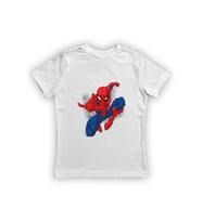 Spiderman baskılı örümcek adam pamuklu penye kumaş yazlık çocuk tişört (Beyaz)