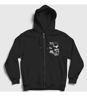 Presmono Unisex Siyah Poster Anime Kuroshitsuji Fermuarlı Kapüşonlu Sweatshirt 131450tt