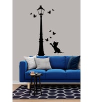 Şehir ve Kedi Temalı Siyah Dekoratif Duvar Sticker Seti (6 Parça)