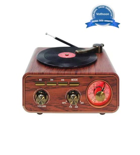 Nostaljik Tasarım Plak Çalar Görünümlü Radyolu Bluetooth Hoparlör Retro Müzik Plak