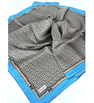 Twill İpek Eşarp-0944 (Kahverengi-Mavi)