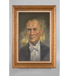 Altın Varaklı Çerçeveli Paspartulu Atatürk Tablo a199 (Gold)