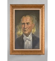 Altın Varaklı Çerçeveli Paspartulu Atatürk Tablo a199 (Gold)