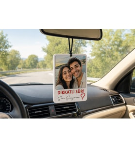 Kişiye Özel Dikkatli Sür Sevgili Süs Karikatürlü MDF Araba Dikiz Ayna Süsü - Fotoğraftan Sevgililer Günü Hediyesi