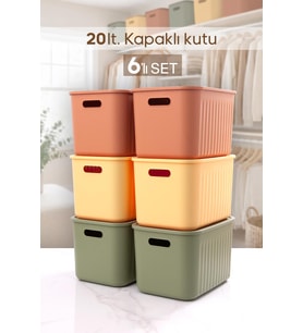 6 Adet Karışık Renk Dolap Düzenleyici 20 Lt Kapaklı Saklama Kutusu Sepet Oyuncak Kutusu Organizer