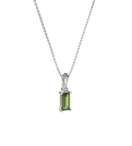 Peridot Taşlı Rodyum Tektaş Baget Gümüş Kolye