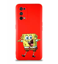 Realme 7 Pro Soft Premier Kapak Sünger Bob Tasarımlı Silikon Kılıf - Kırmızı (Şeffaf)