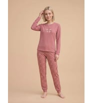 Fawn 6000 İnterlok Fiyonk Desenli Kışlık Ev Kadın Pijama Takımı