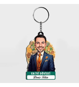 Karikatürlü - Erkek Dövizci İsimli Anahtarlık