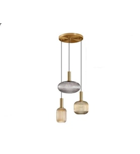 Rsylight Rustik Dekoratif Metal Modern Yuvarlak Eskitme Kaplama Bal Füme Opal Camlı 3 lü Avize