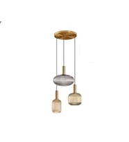 Rsylight Rustik Dekoratif Metal Modern Yuvarlak Eskitme Kaplama Bal Füme Opal Camlı 3 lü Avize