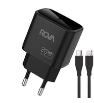 Rova SB122L 20W Type-C Hızlı Şarj Adaptörü + Type-C to Lightning Kablo Seti – Güvenlik Sertifikalı, Siyah