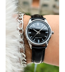 Casio Marka, Siyah Renk, Deri Kordon, Kadın Kol Saati+Bileklik