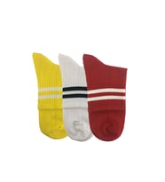 Unisex 3'lü Sarı-Beyaz-Kırmızı Kısa Tenis Çorabı