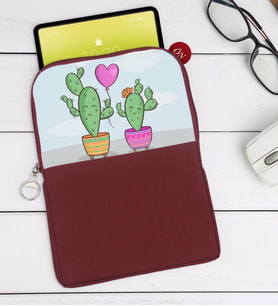 BK Gift Kaktüs Tasarımlı Taşınabilir Koruyucu Tablet Kılıfı & Organizer Çanta - Bordo-2