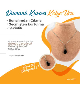 Dumanlı Kuvars Doğaltaş Kolye, Gümüş zincirle birlikte 3,5x1,5 cm, M481