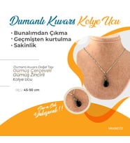 Dumanlı Kuvars Doğaltaş Kolye, Gümüş zincirle birlikte 3,5x1,5 cm, M481