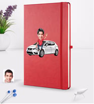 BK Gift Kişiye Özel Plakalı Erkek Seat Leon Karikatürlü Kırmızı Termo Deri Defter 16x24cm Model 1