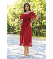Neşeli Butik Kadın bağlama detaylı madonna yaka yeni sezon şifon elbise NB8060 (Bordo)