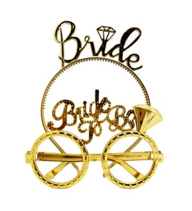 Bride Yazılı Taç ve Bride To Be Yazılı Gözlük Seti Altın Renk (Çok Renkli)