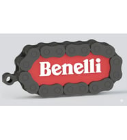 Benelli Logolu Özel Tasarım Zincir Detaylı Motosiklet Anahtarlığı (Kırmızı-Beyaz)