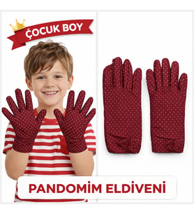 Çocuk Boy Pandomim Eldiveni Beyaz Puantiyeli Bordo Renk Gösteri Eldiveni 23 Nisan 19 Mayıs