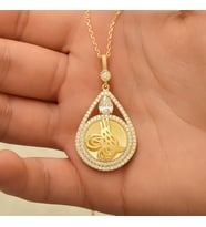 Gümüş Gold Kaplama Damla Tuğralı Kadın Kolye