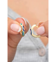 925 Ayar Gümüş Gold 15 mm Lazer Mineli Halka Küpe